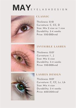 Lash price list — Classic, Invisible
